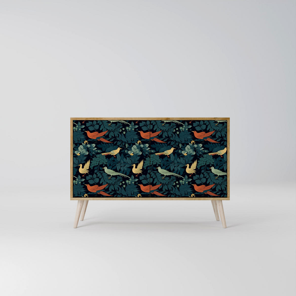 SIDEBOARD FOWL ORNAMENT, Eicheneffekt, 111x42x77,5 cm, 2 Türen - Eichefarben/Buchefarben, Holzwerkstoff/Buchenholz (111/77.5/42cm) - SpaceRebels