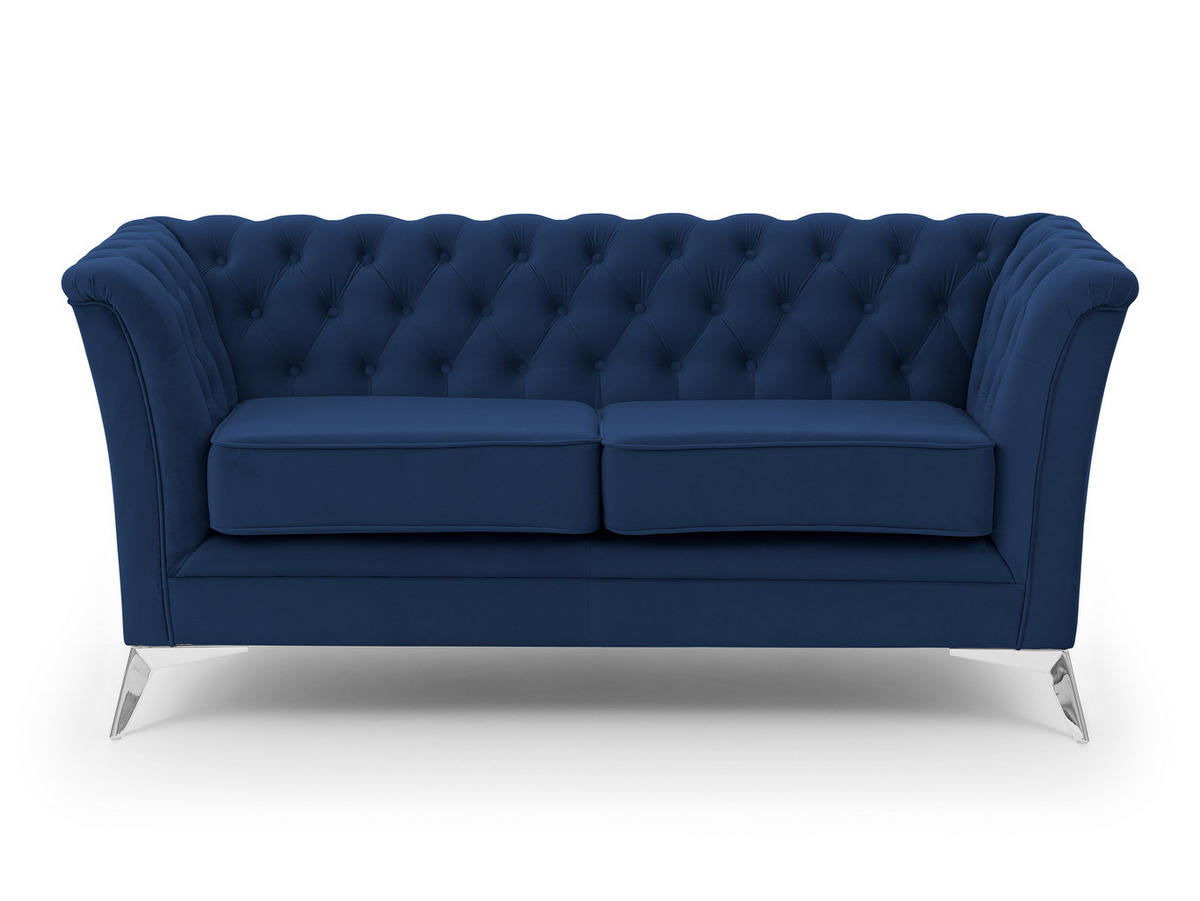 CHESTERFIELD-SOFA 2-sitzer Whitby Marineblau Samt mit silbernen Füßen - Silberfarben/Dunkelblau, Holz/Textil (175/78/82cm) - S-Style Möbel