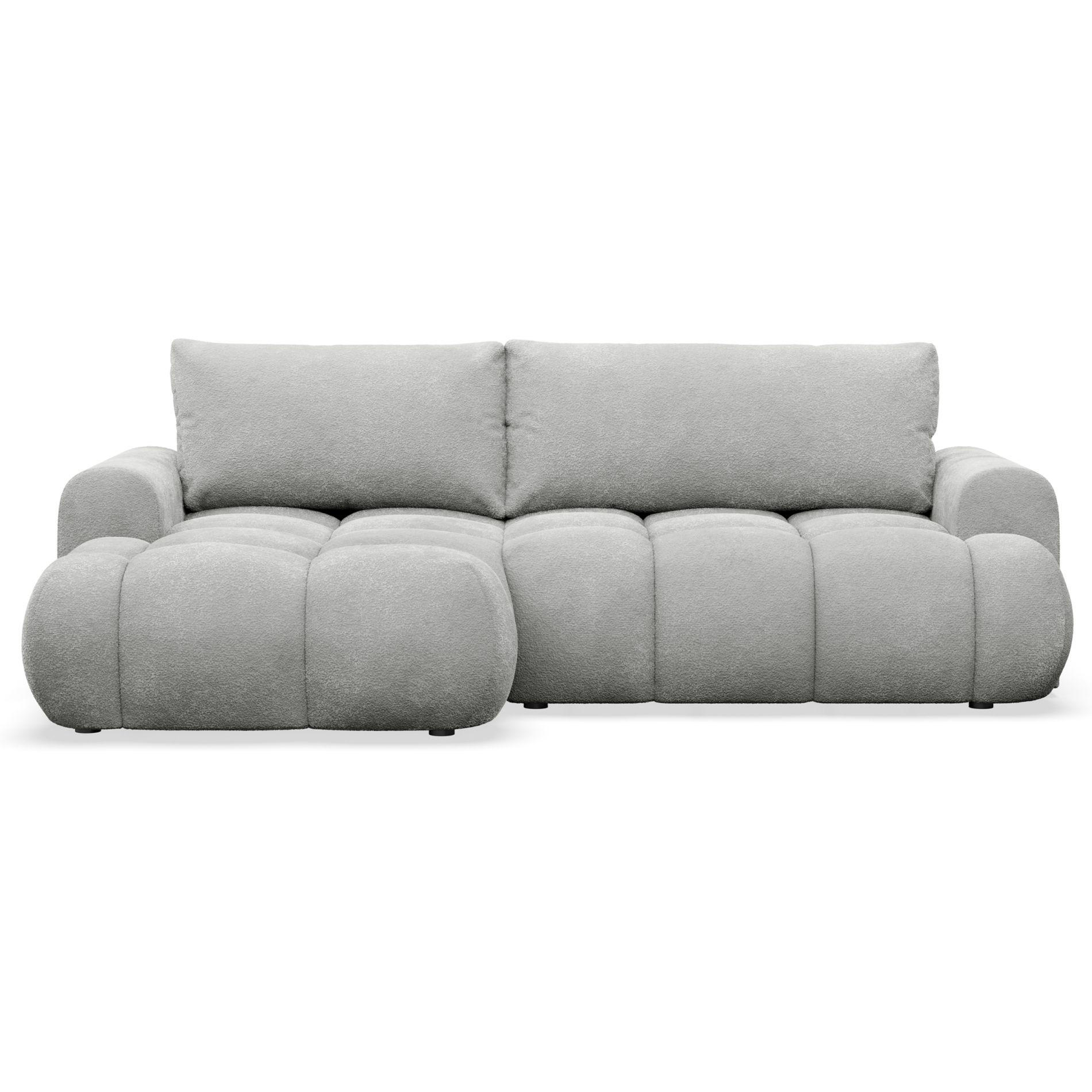 ECKSOFA Ombo Mini, Hellgrau Bouclé, linksseitig - Hellgrau/Schwarz, Kunststoff/Textil (256/155cm) - Selsey