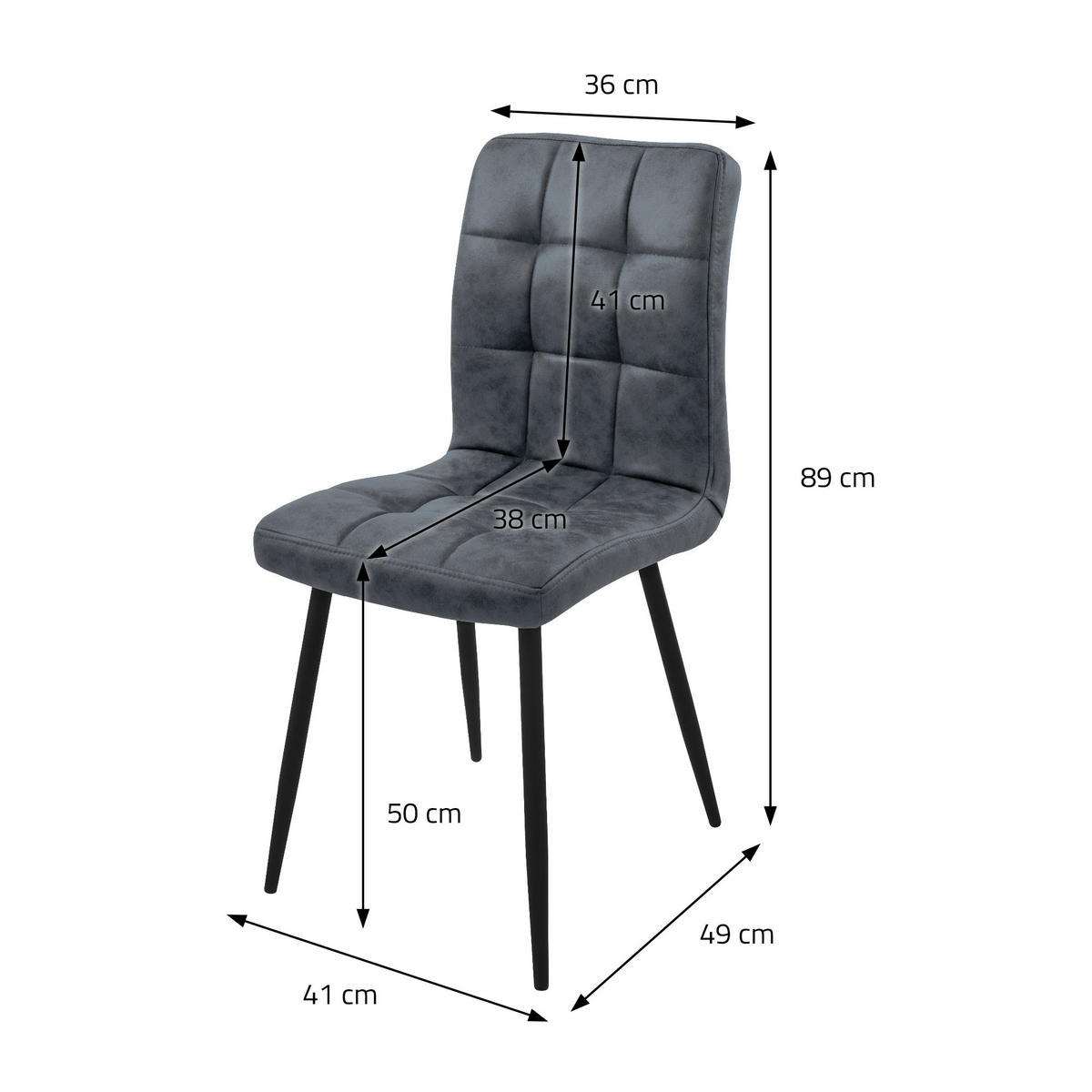 ESSZIMMERSTUHL Anthrazit 4er Set - Dunkelgrau, Metall (41/89/49cm) - ML-DESIGN
