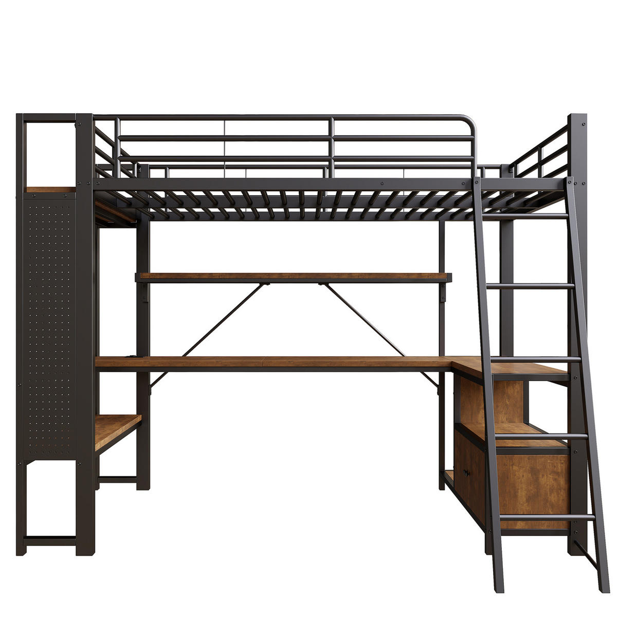 HOCHBETT aus Metall und MDF 90x200 cm Schwarz mit Schreibtisch, LED-Beleuchtung, USB-Anschlüssen und Stauraum - Schwarz, Metall (90/200cm) - IVMEU