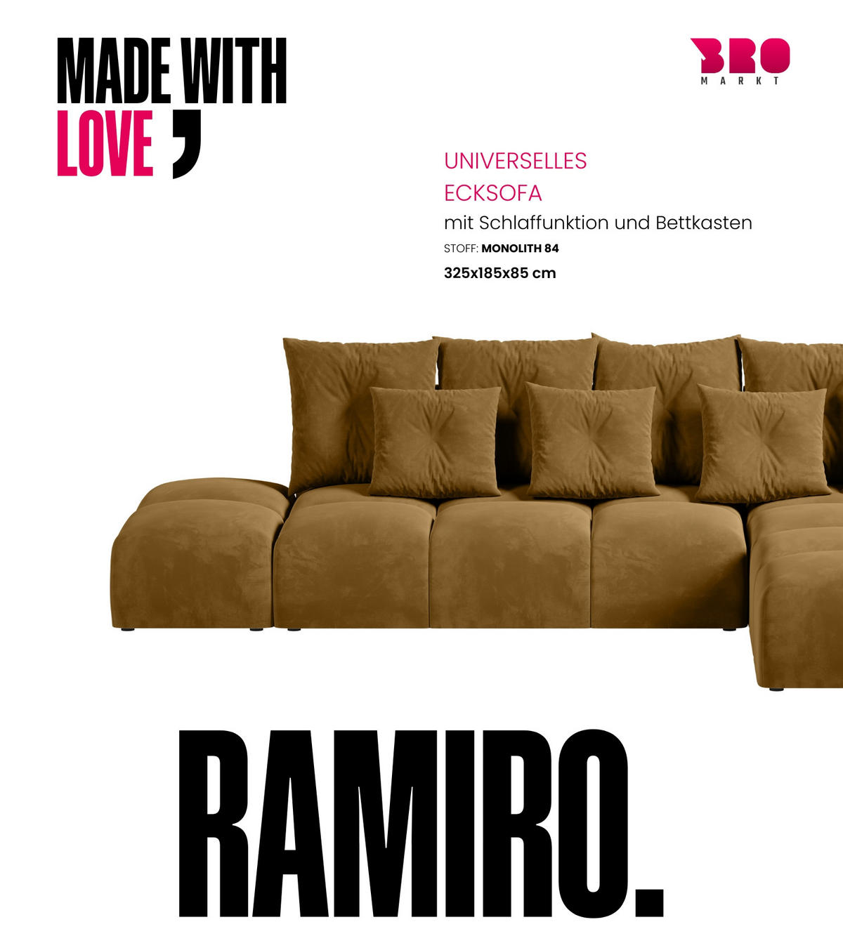 ECKSOFA mit Schlaffunktion RAMIRO Gelb - Gelb, Textil (325/185cm)