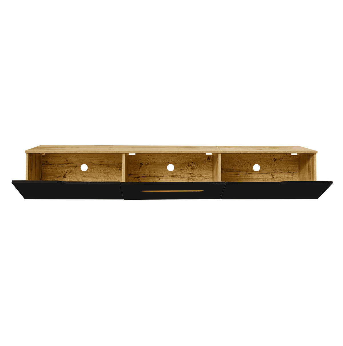 LOWBOARD 180/35/30 cm in Schwarz/Holzoptik mit LED-Beleuchtung, wandmontierbar - Schwarz, Holzwerkstoff (180/30/35cm) - Flora Grace