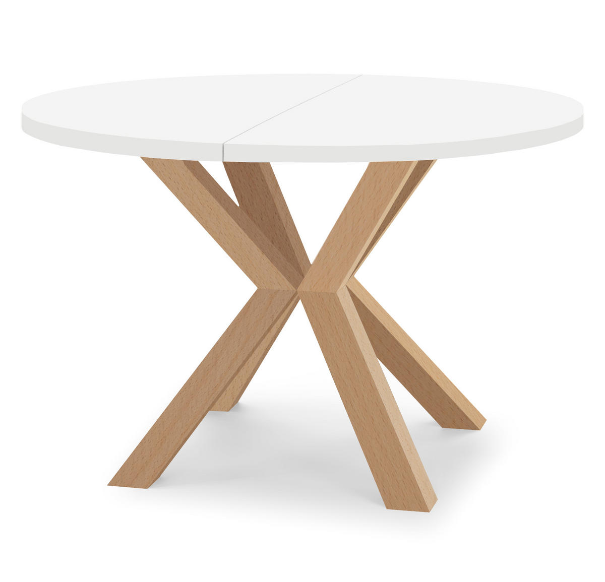 ESSTISCH RAL mit Holzbeinen, Durchmesser: 90 / 140 cm Weiß / Buche Natur - Buchefarben/Weiß, Holz (90/140/77cm) - Dekori_Interiors