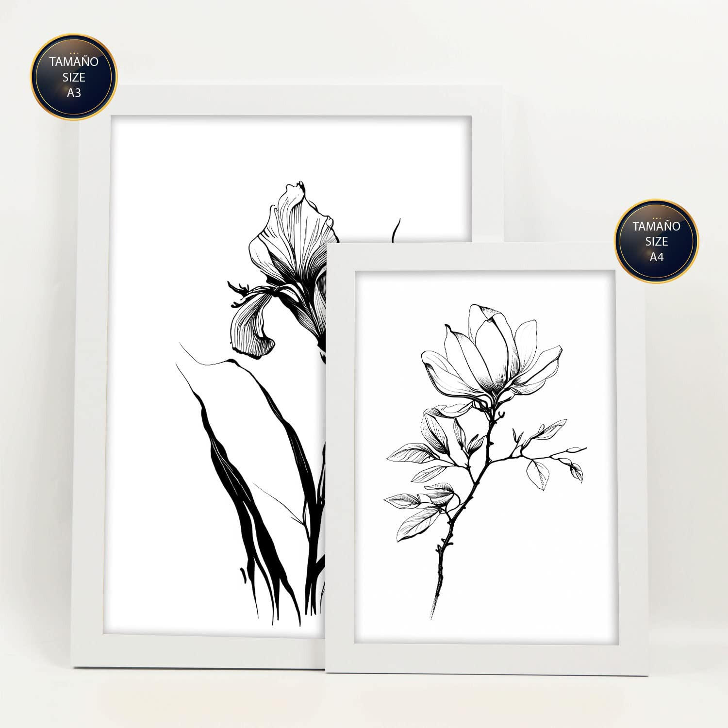 POSTER Set Mit 6 Zarte Blumen Natur Und Botanikdrucke Mit Blumenmotiven In Klassischem Schwarz Und Weiß Innenarchitektur A3 & A4 Weißer Rahmen - Weiß, Papier (29/3cm) - Nacnic
