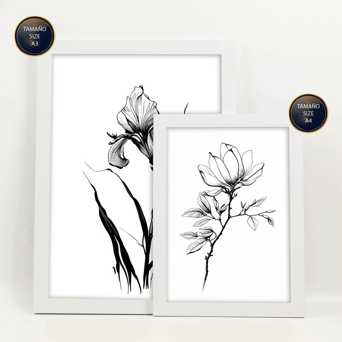 POSTER Set Mit 6 Zarte Blume Größe A3 & A4 Weißer Rahmen - Weiß, Papier (29.7/1cm) - Nacnic