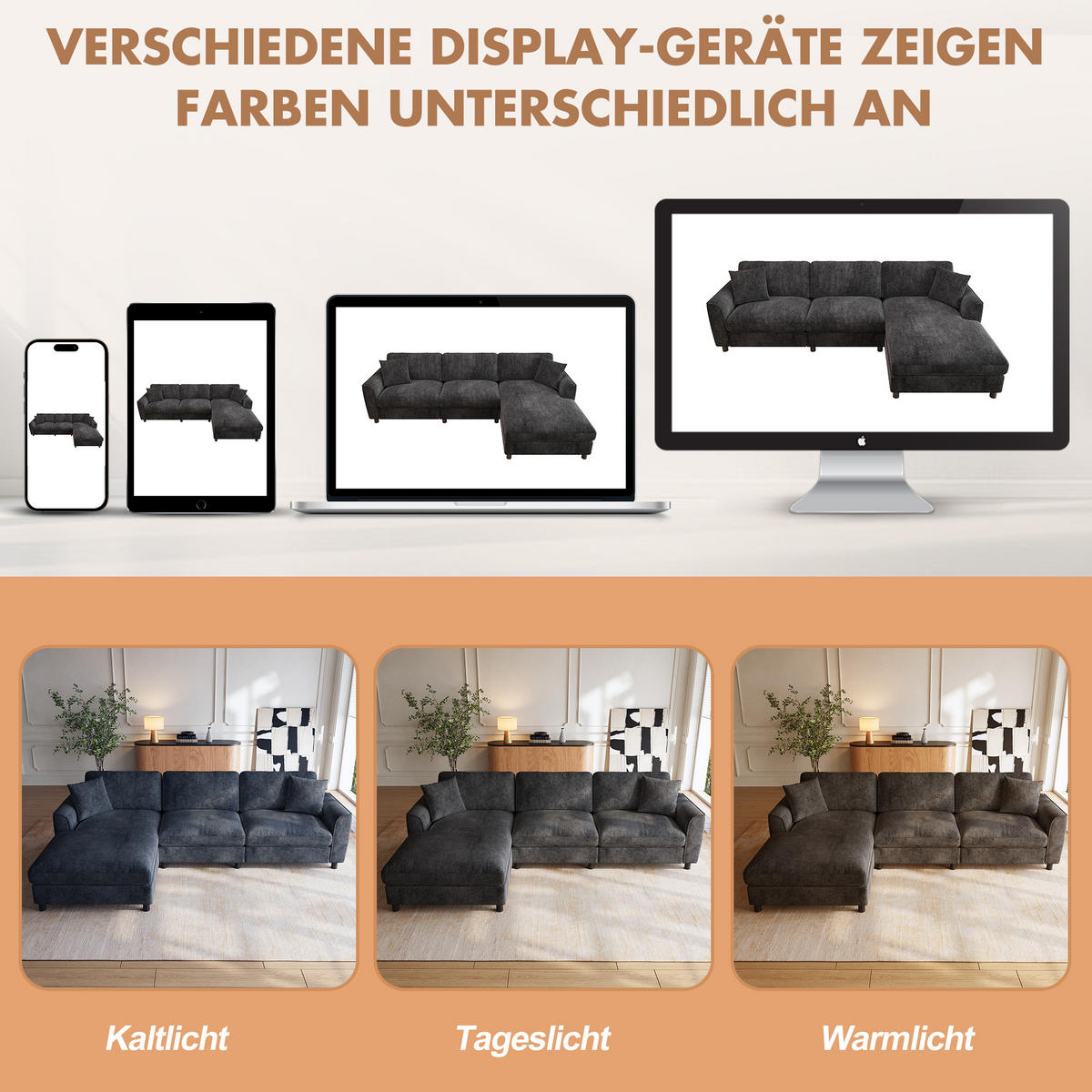 ECKSOFA 256/137/79 cm Grau mit umstellbarer Liegeelement - Grau, Kunststoff/Textil (256/137cm) - Oxeza