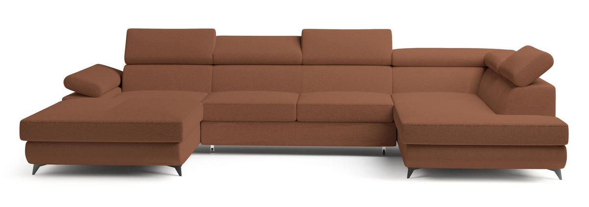 WOHNLANDSCHAFT RUBANO R-S Kupferfarben Boucle-Stoff mit Schlaffunktion - Kupferfarben, Holz (339/89/190cm) - MASSENO