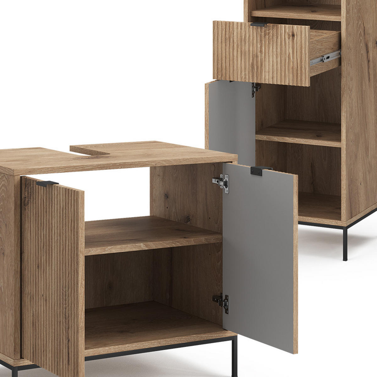 BADMÖBEL-SET Eliza Viking Oak 5 Teile - Eichefarben, Holzwerkstoff (70/63/45cm) - Vicco
