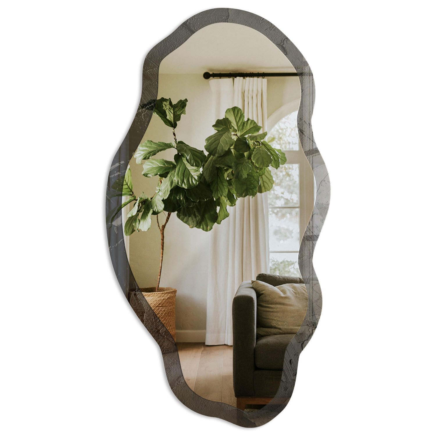 SPIEGEL 90x45 cm asymmetrisch mit Druck - Strukturiertes Schwarz - Transparent, Glas (45/90/0.4cm) - TULUP