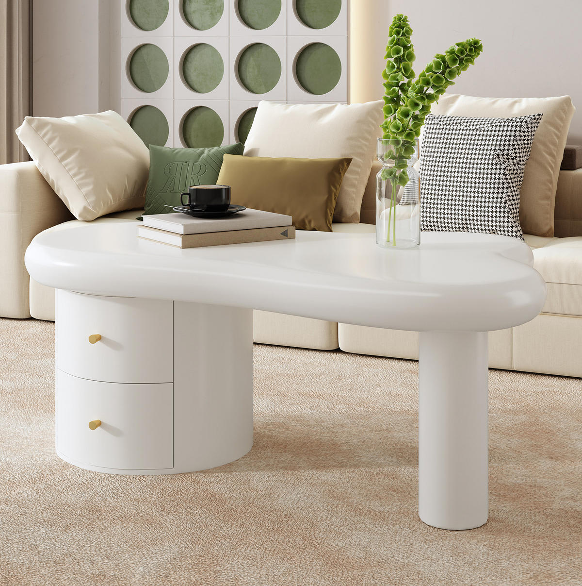 COUCHTISCH 97/64/42 cm Weiß aus MDF mit 2 Schubladen - Weiß, Holzwerkstoff (97/64/42cm) - OKMYHOME
