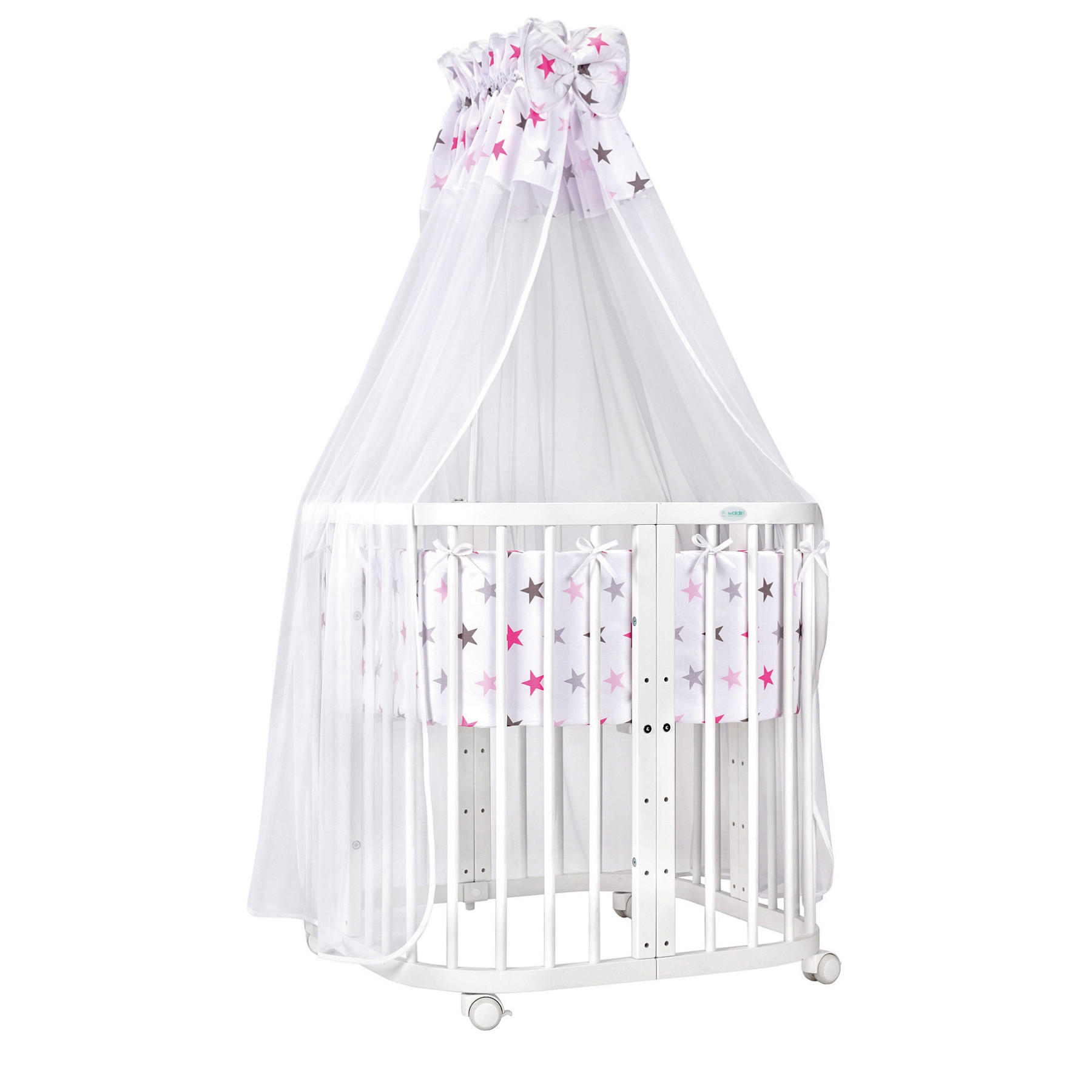 BABYBETT WHITE, 7in1 mit Matratze - Pink/Weiß, Holz (73/123cm) - waldin