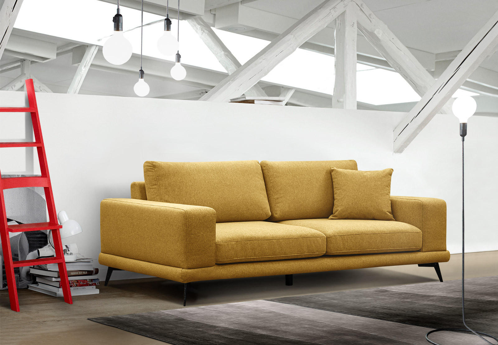 SOFA MEDIOLANE 3-Sitzer, dunkelgelb - Dunkelgelb, Holzwerkstoff/Textil (233/87/96cm) - Courtois Laville