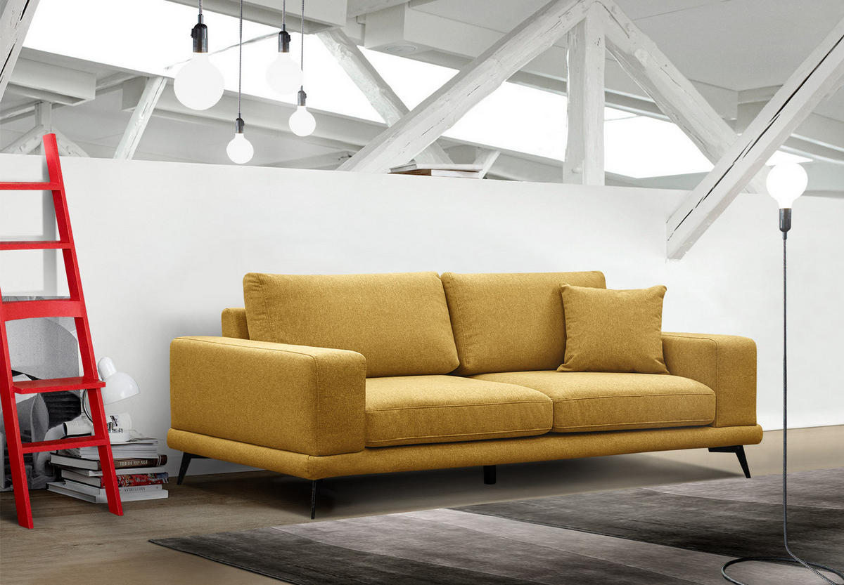 SOFA MEDIOLANE 3-Sitzer, dunkelgelb - Dunkelgelb, Holzwerkstoff/Textil (233/87/96cm) - Courtois Laville