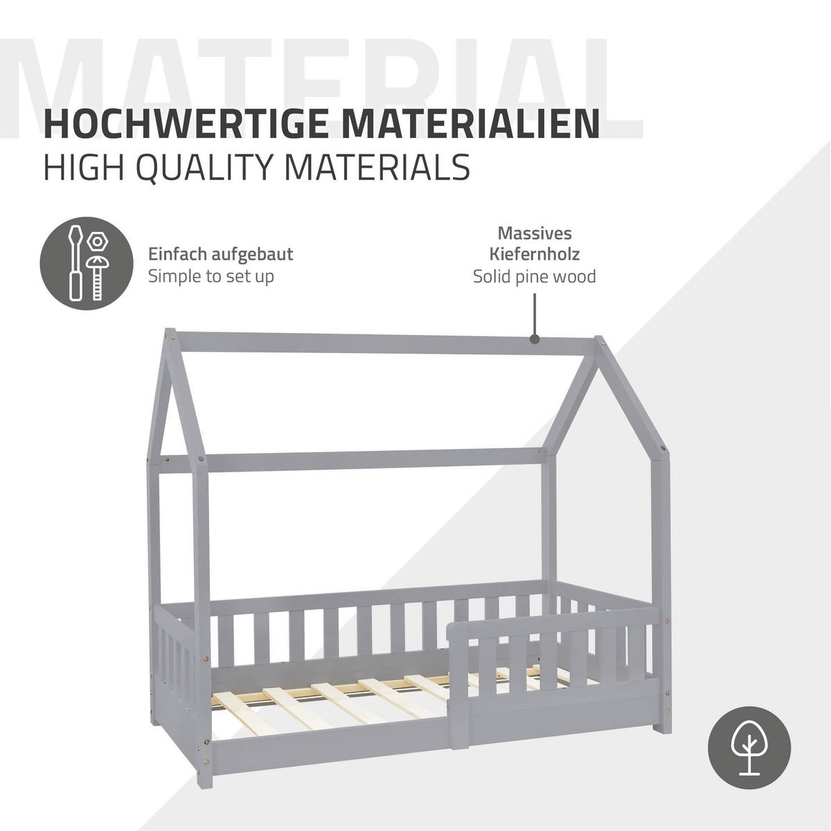 KINDERBETT mit Dach 70x140 cm Hellgrau - Hellgrau, Holz (70/140cm) - ML-DESIGN