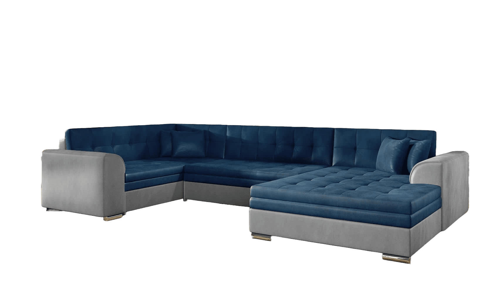 WOHNLANDSCHAFT mit Schlaffunktion, Monolith-Stoff - Chromfarben/Blau, Textil/Metall (338/78/189cm) - Eltap