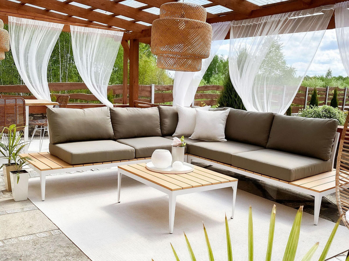 LOUNGE-SET 4-Sitzer grau Positano - Grau, Holzwerkstoff - Beliani