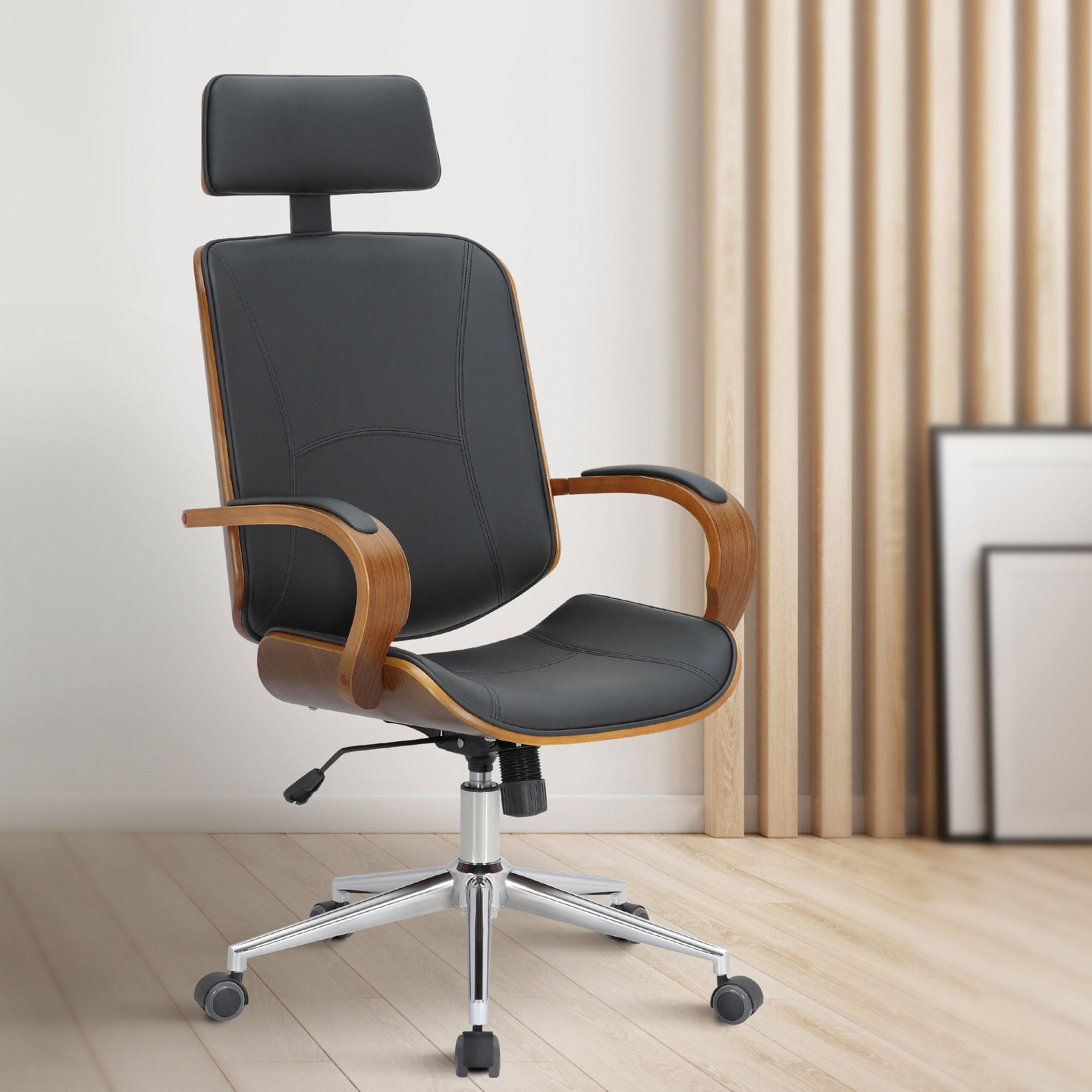 DREHSTUHL Lederlook Walnuss/Schwarz - Walnussfarben/Schwarz, Textil/Metall (70/118/70cm) - CLP