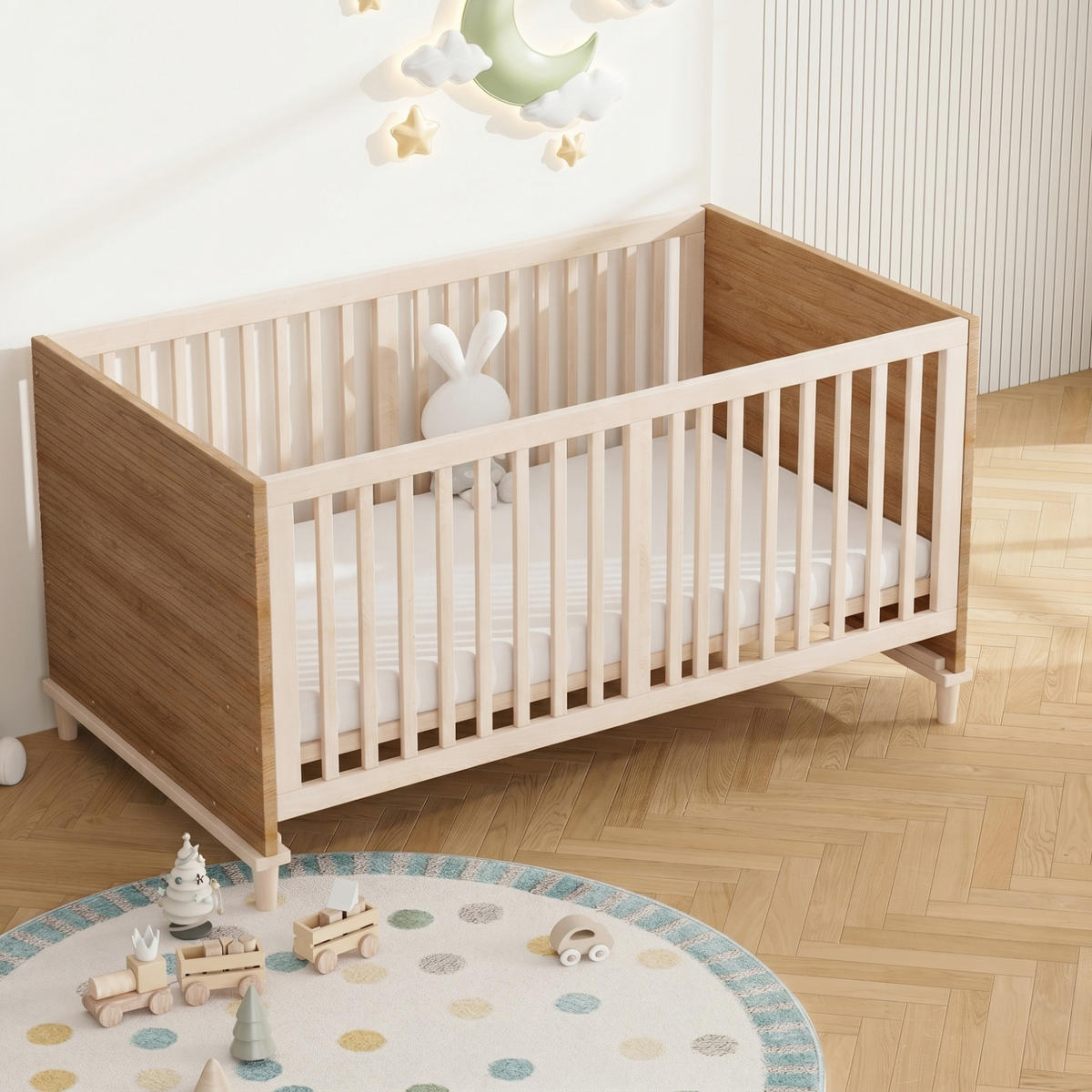 GITTERBETT 70/140cm Naturholzfarbe mit Höhenverstellung ohne Matratze - Naturfarben, Holz (70/140cm) - MIVRAY