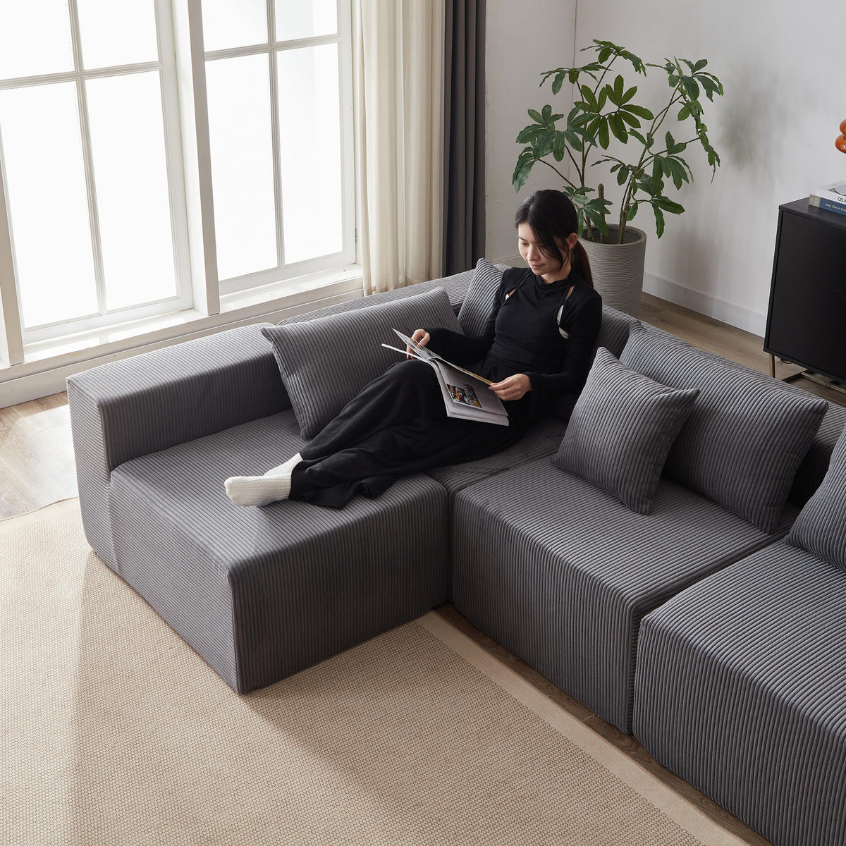 SOFA L-Form modular Cord Grey - Grau, Kunststoff (167/264cm) - Meubliv