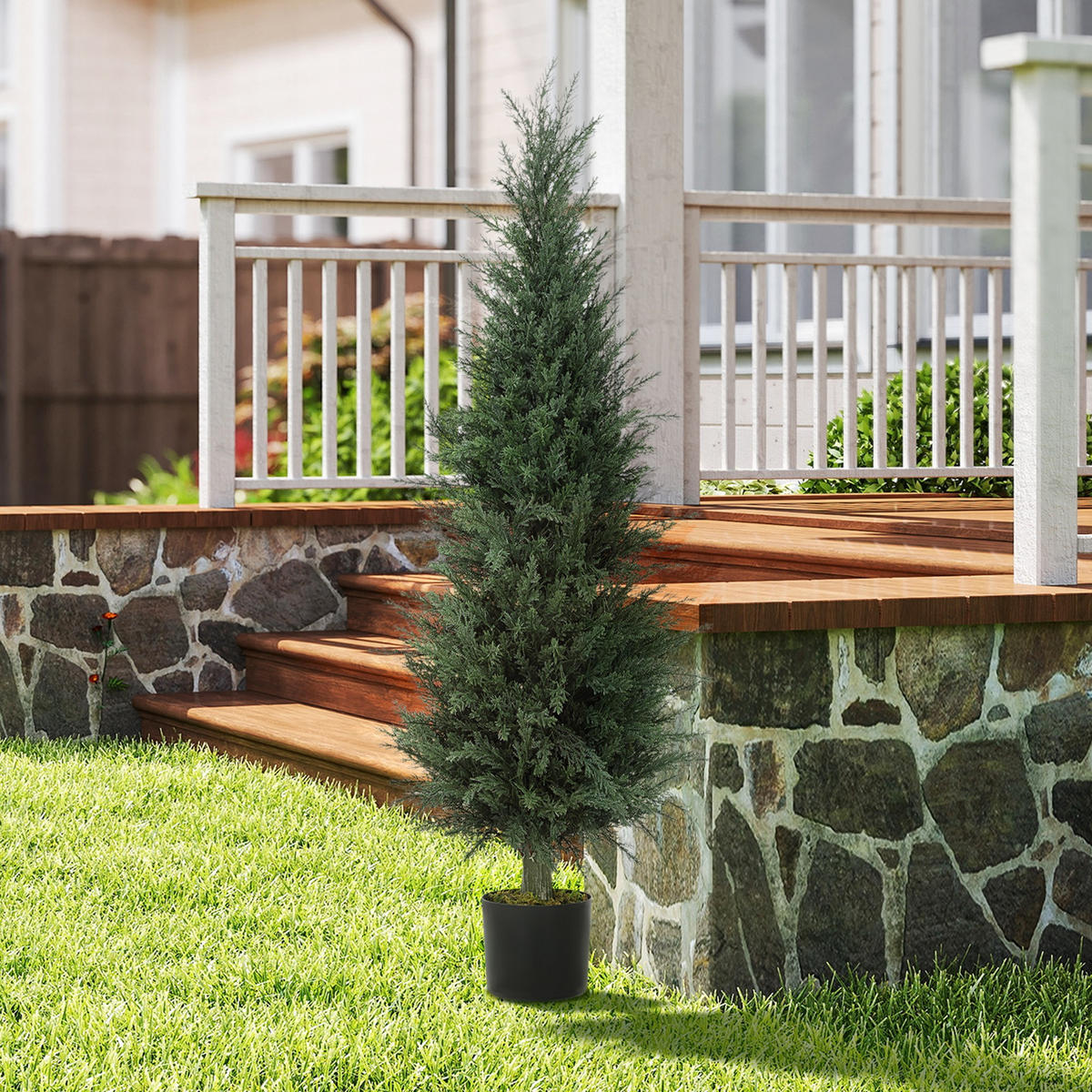 KÜNSTLICHE Zypresse groß 120 cm Kunstpflanze, künstliche Pflanzen im Topf - Grün, Kunststoff (120cm) - HOMCOM