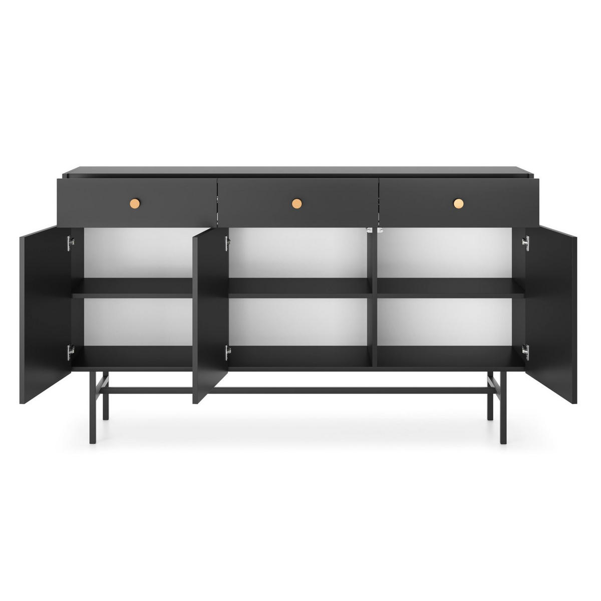 SIDEBOARD Divenos Schwarz 155 cm - Goldfarben/Schwarz, Holzwerkstoff/Metall (155/89.4/39cm) - Selsey