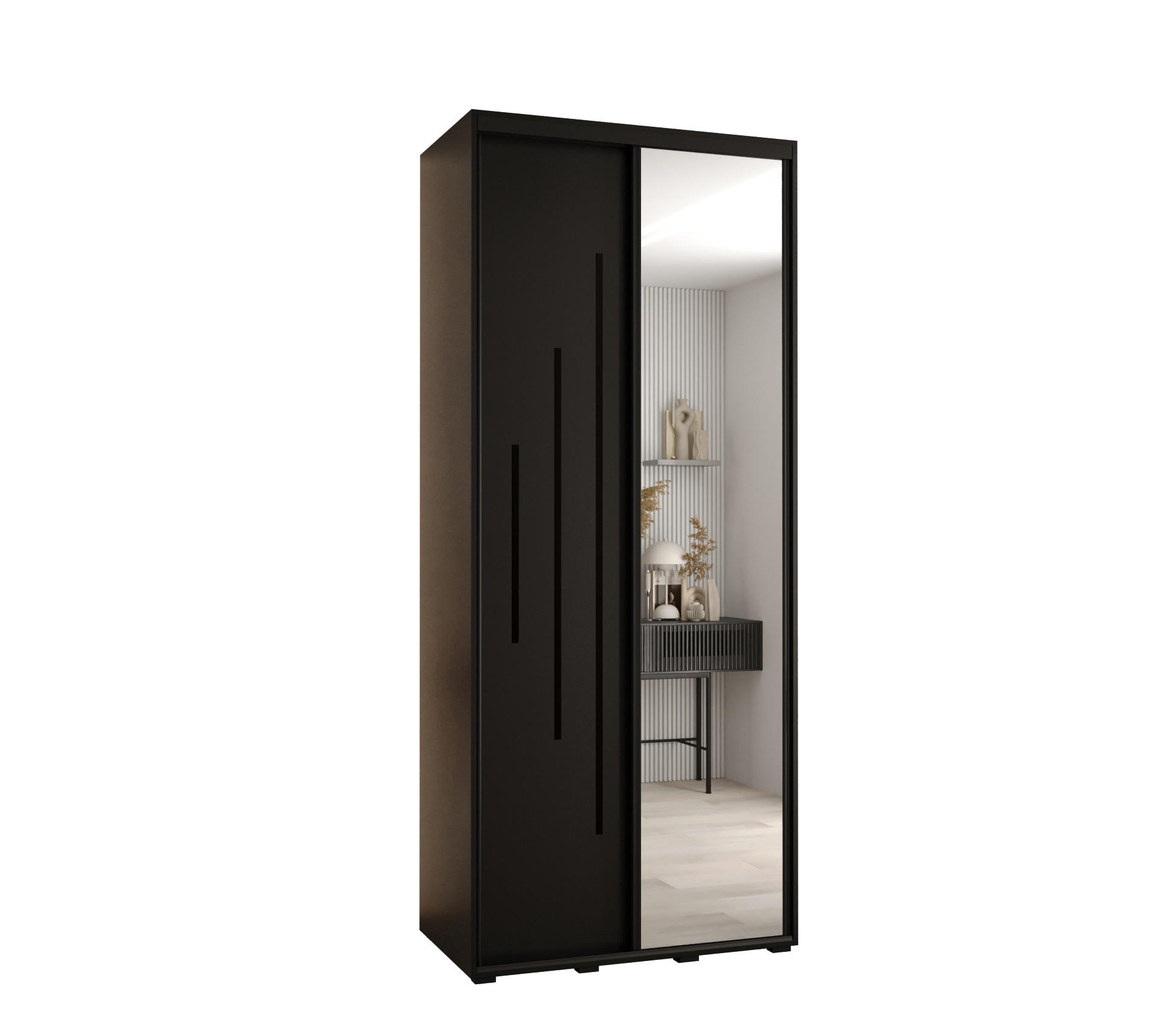 Abiks Möbel SCHWEBETÜRENSCHRANK Schwarz, Schwarz, Schwarz 100cm × 60cm × 235cm