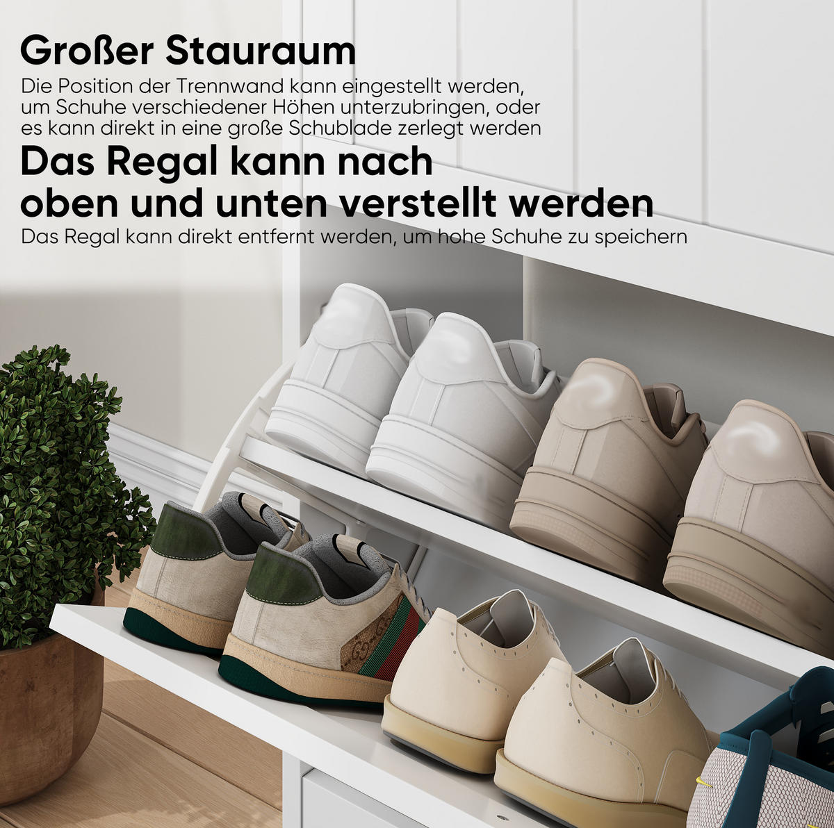 SCHUHSCHRANK mit Klappen in Weiß, schmales Design mit 2 Klappen - Weiß, Holzwerkstoff (60/80/24cm) - BEAOK