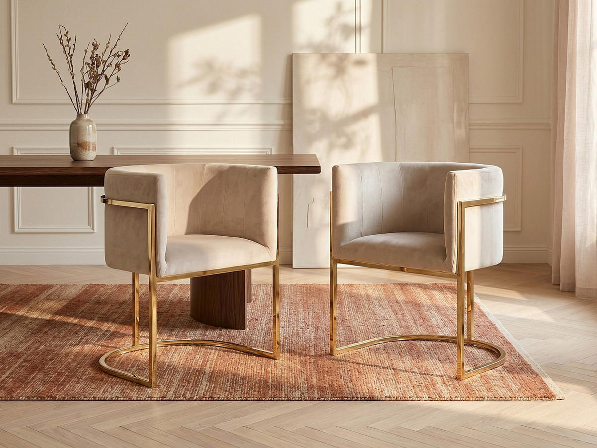 STUHL - 60 cm x 56.5 cm - Samt, Stoff - Beige - PERIA - Beige, Textil (60/76/56.5cm) - Vente-Unique