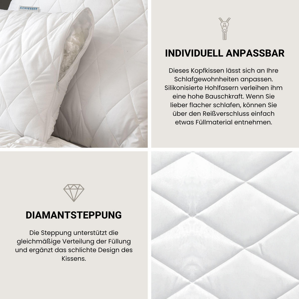 KOPFKISSEN Hygge - Mikrofaserbezug - Füllung aus silikonisierter Polyester-Hohlfaser - 40x80 cm - Weiß - Weiß, Textil (40/80cm) - SCHIESSER