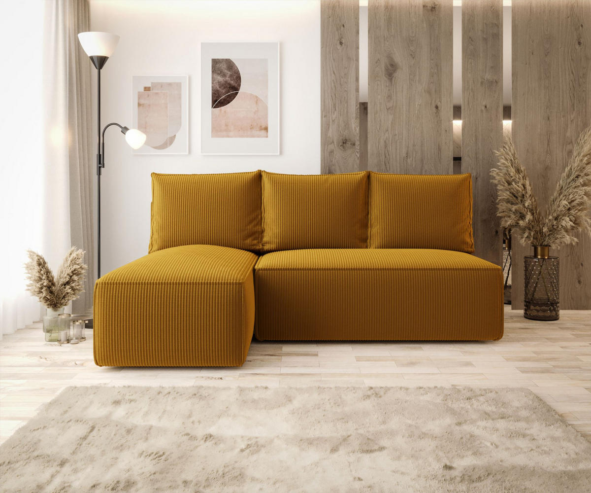 ECKSOFA mit Schlaffunktion SAVIO MINI Poso 01 Links - Currygelb, Textil (200/140cm) - Bedante