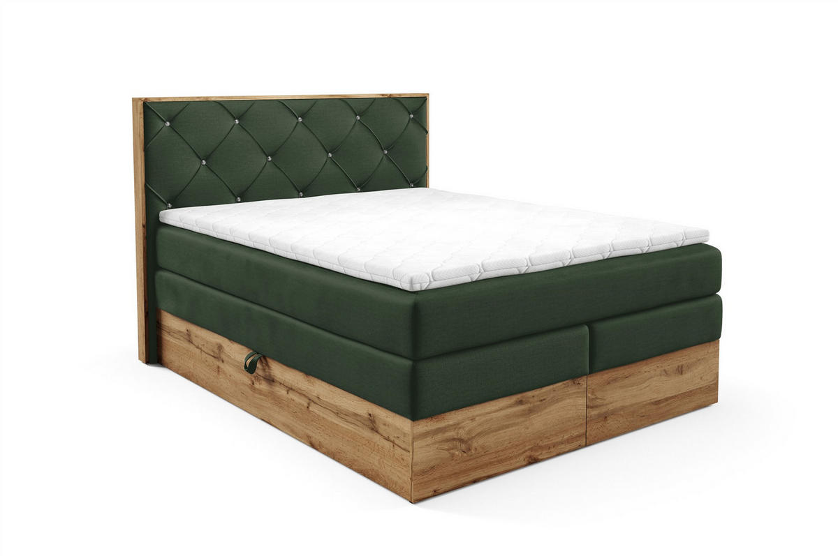 BOXSPRINGBETT Navel - Dunkelgrün, Holzwerkstoff/Textil (200/200cm) - Fun Möbel