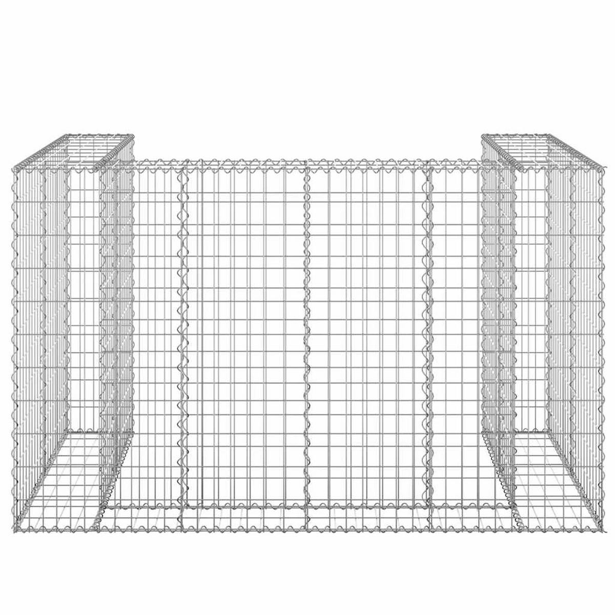 2ER Gabionen Mülltonnenbox ESOL | 110x180x100cm| Mülltonnenverkleidung für 2 Tonnen - Silberfarben, Metall (180/110/100cm) - DELUKE