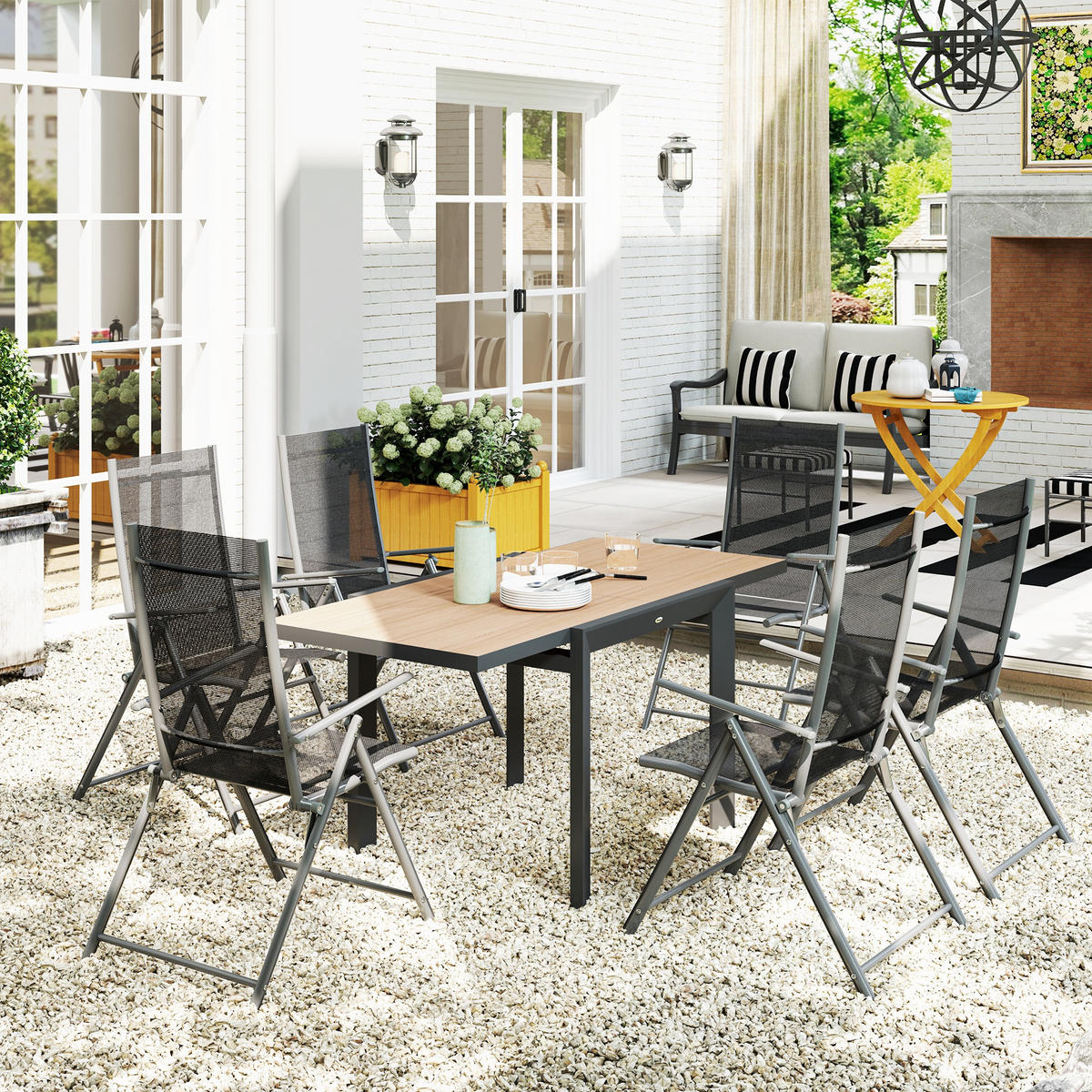 GARTENTISCH Ausziehbarer, 80/160x80 cm - Naturfarben, Metall (160/80/75cm) - Outsunny