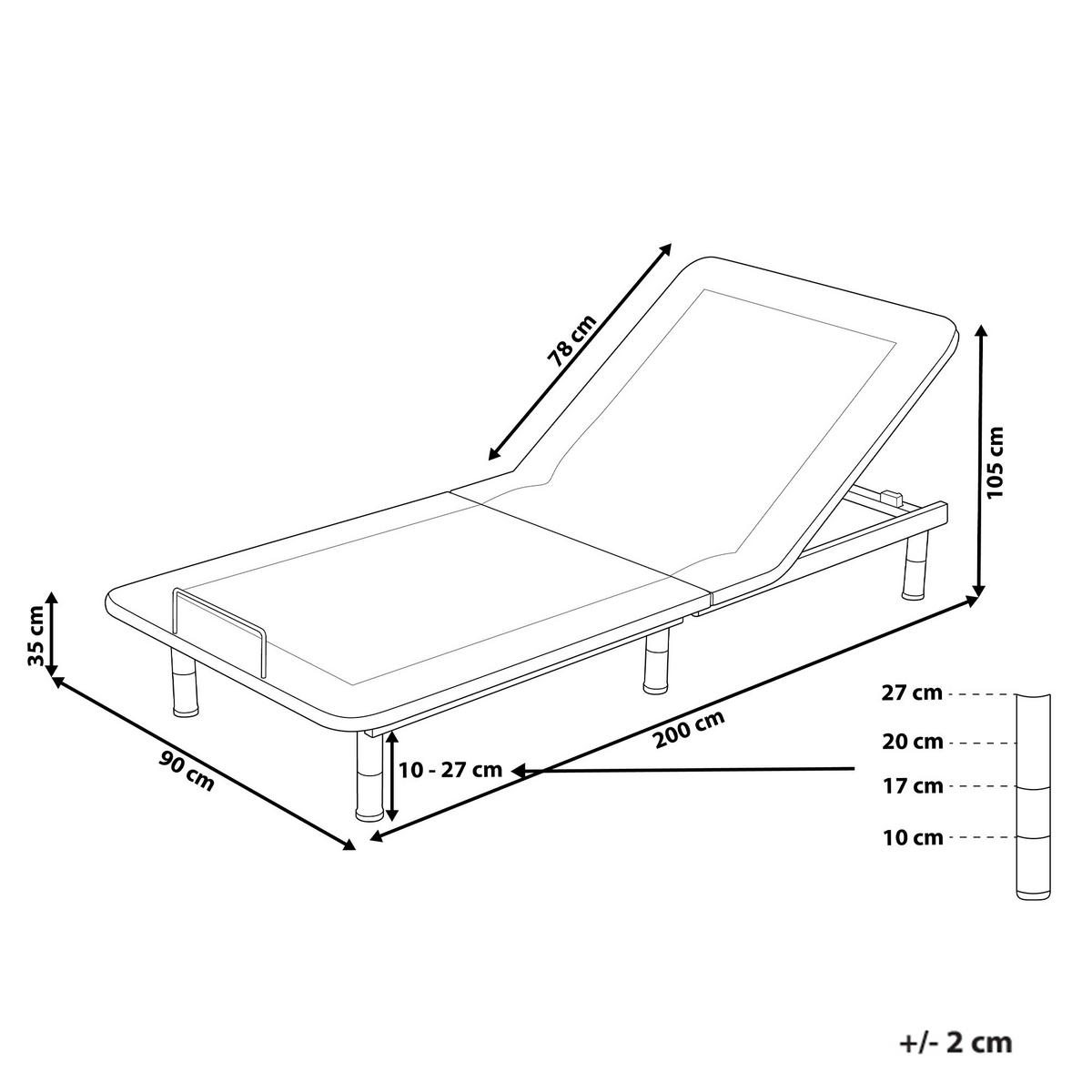 Lattenrost elektrisch verstellbar BRUNOY 90 x 200 cm Grau - Schwarz/Grau, Metall (90/200cm) - Beliani