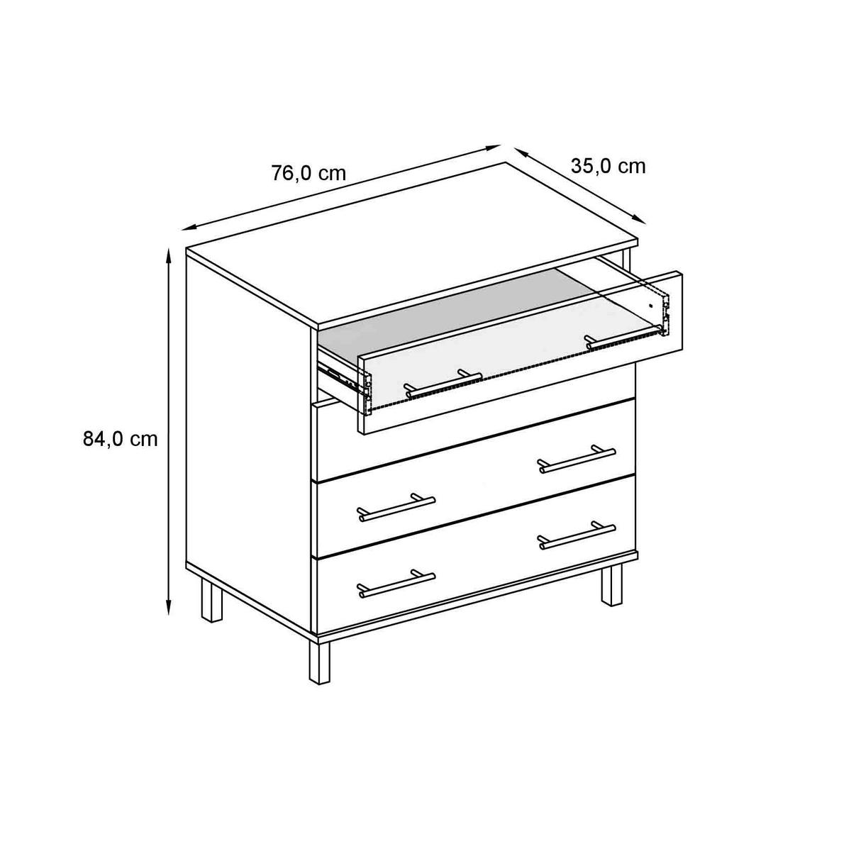 KOMMODE Bravo Eiche Viking - Sonoma Eiche, Holzwerkstoff (76/84/35cm) - Vladon