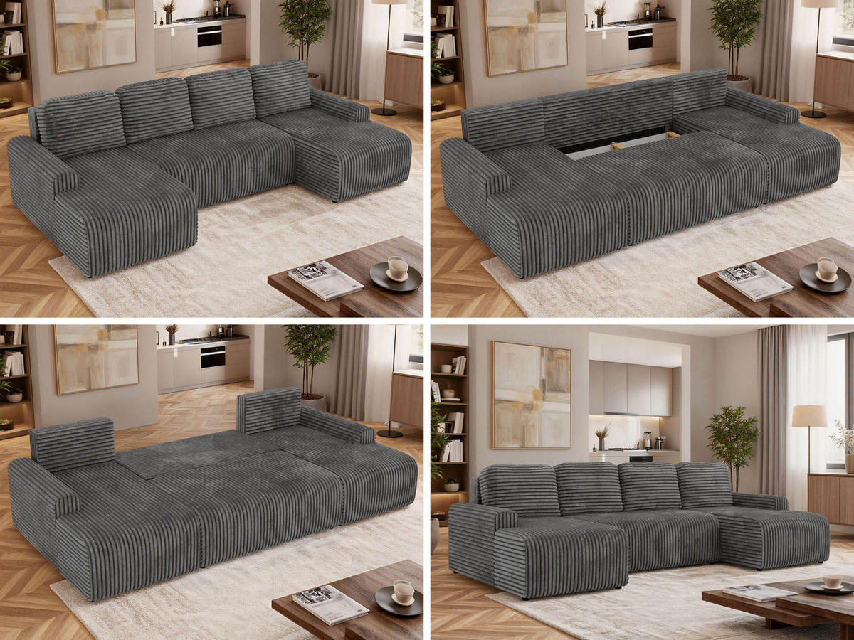 SEDACIA SÚPRAVA NESSARO U Sivá Manšester - čierna/sivá, textil/plast (312/92/151cm) - MKS