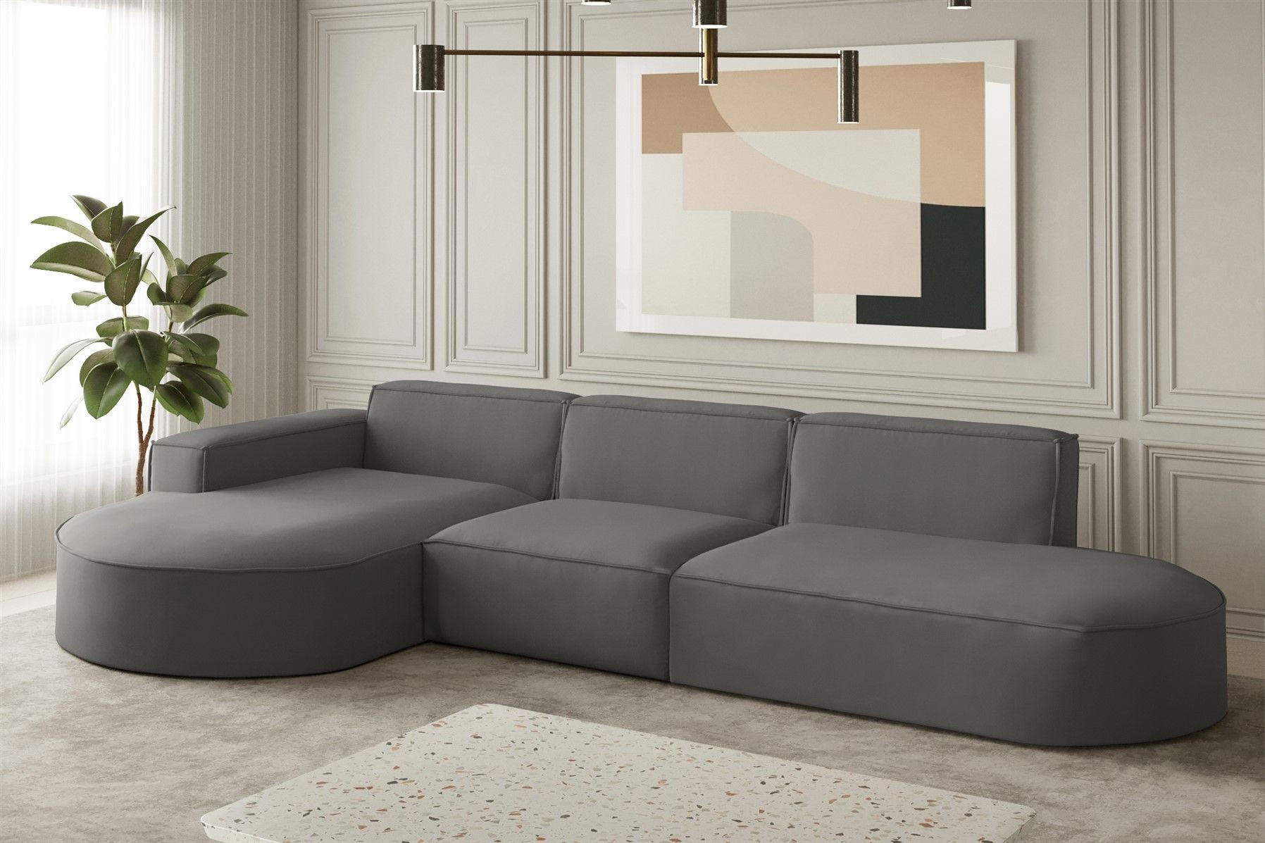 ECKSOFA Ottomane Palma Opera Velvet - Anthrazit, Holzwerkstoff/Textil (296/165cm) - Fun Möbel