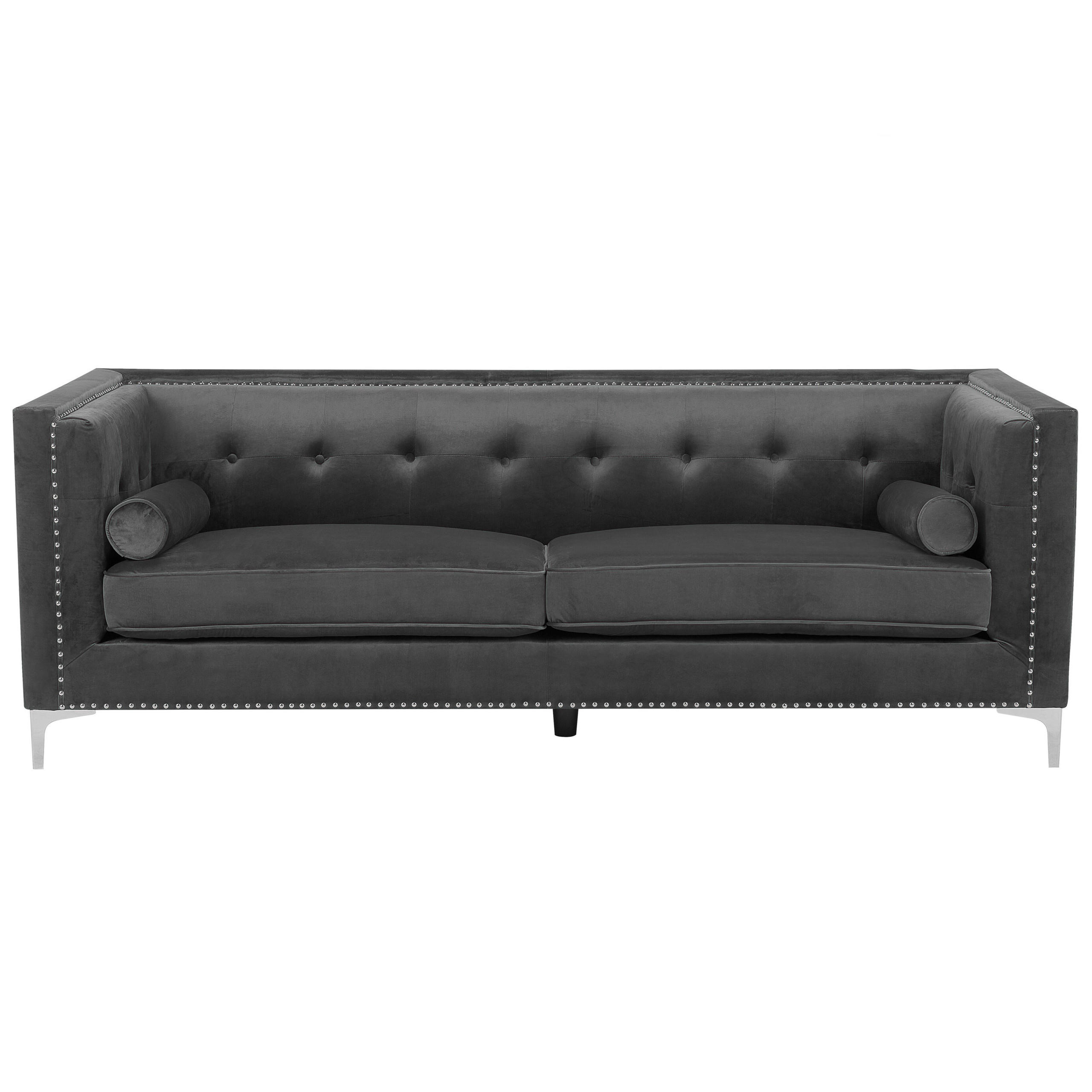 3-SITZER-SOFA Samtstoff Dunkelgrau Avaldsenes - Dunkelgrau, Textil (211/74/82cm) - Beliani