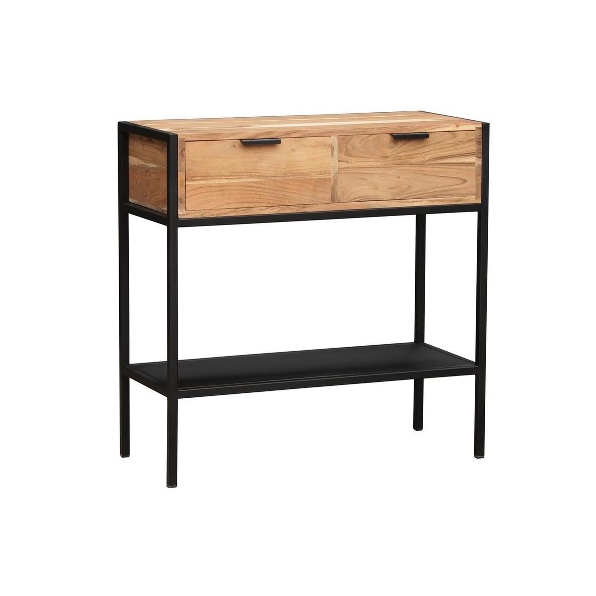 KONSOLE Akazie Schwarz Metall 2 Schubladen ARTHUS - Eukalyptusholzfarben, Holz (80/35/80cm) - Miliboo