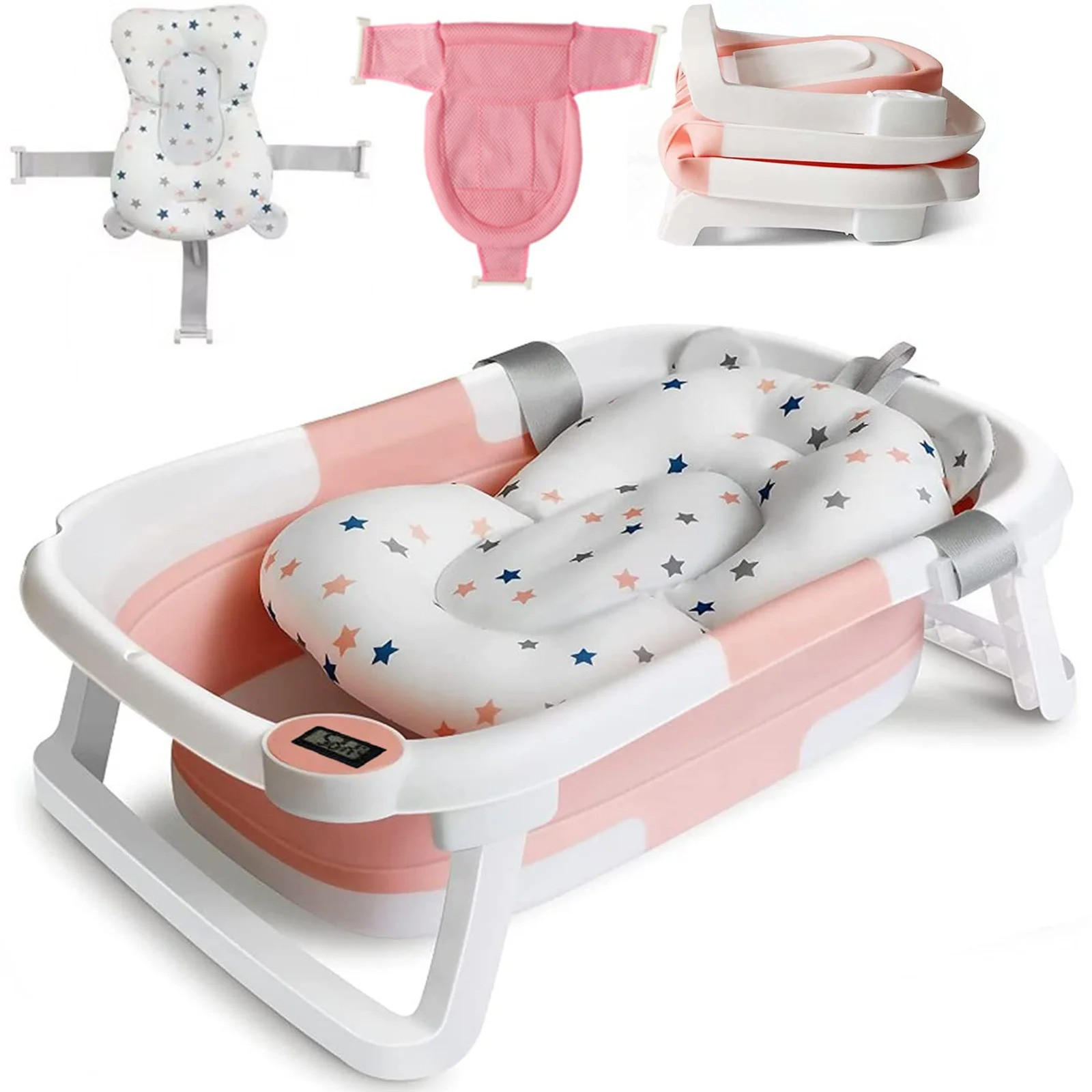 BABYBADEWANNE faltbare mit Badekissen, Thermometer, Typ 3 Rosa - Pink, Kunststoff (63/42cm) - Kaket