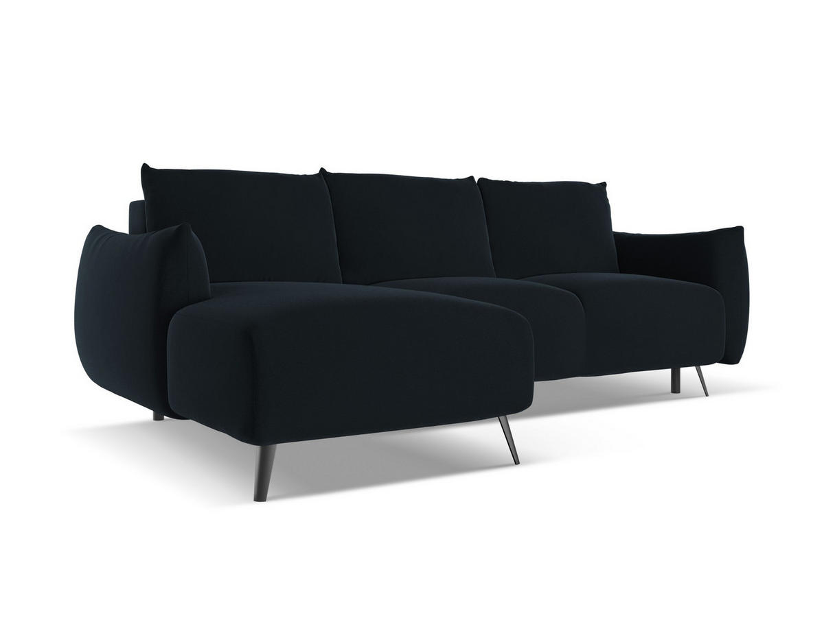 ECKSOFA mit Schlaffunktion Samt Stoff Blau - Blau/Schwarz, Textil/Metall (162/242cm) - Makamii