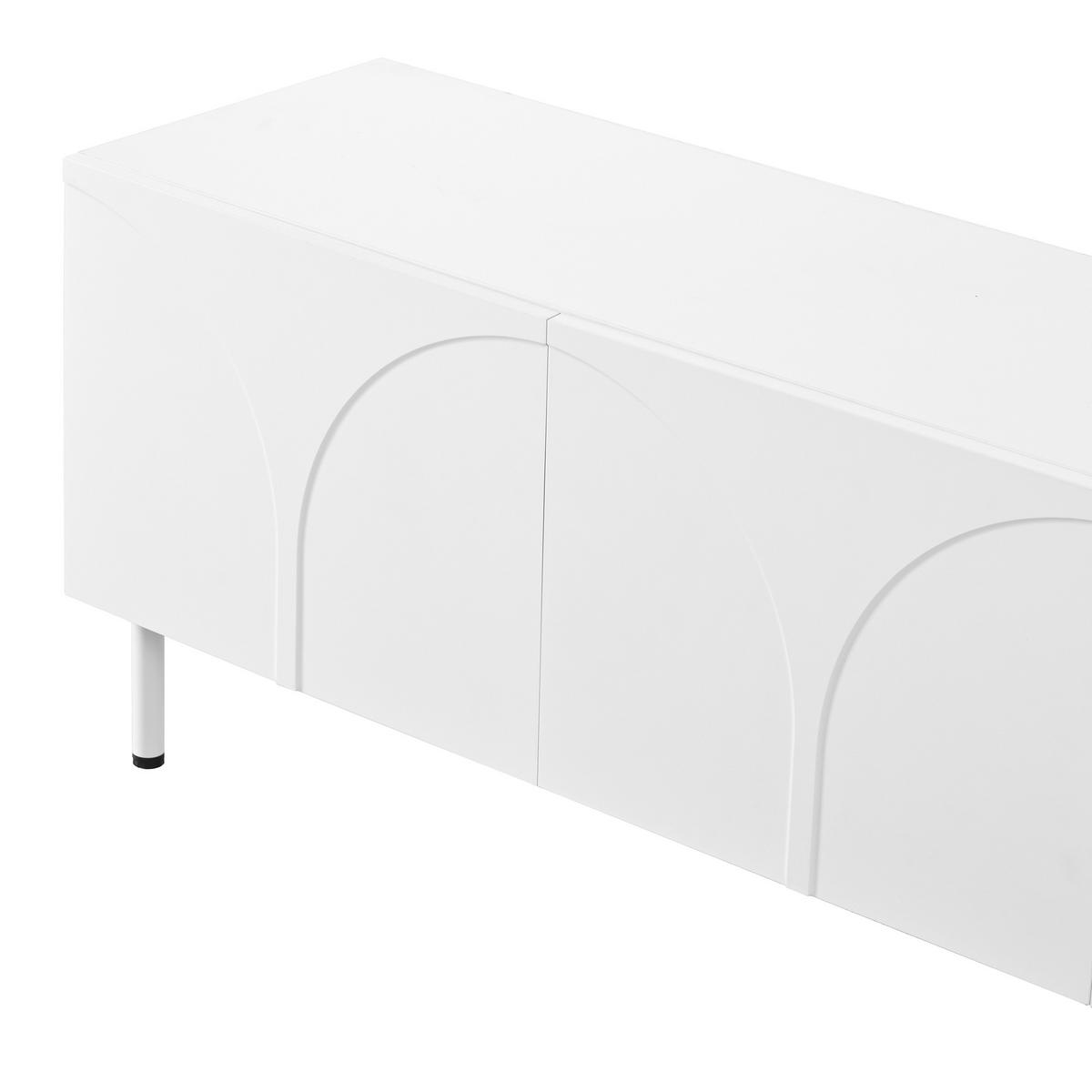 LOWBOARD in Weiß TV-Schrank mit Metallfüße, 180 L x 35 B x 49H(cm), Wohnzimmer - Weiß, Holzwerkstoff/Metall (180/49/35cm) - STILVORA