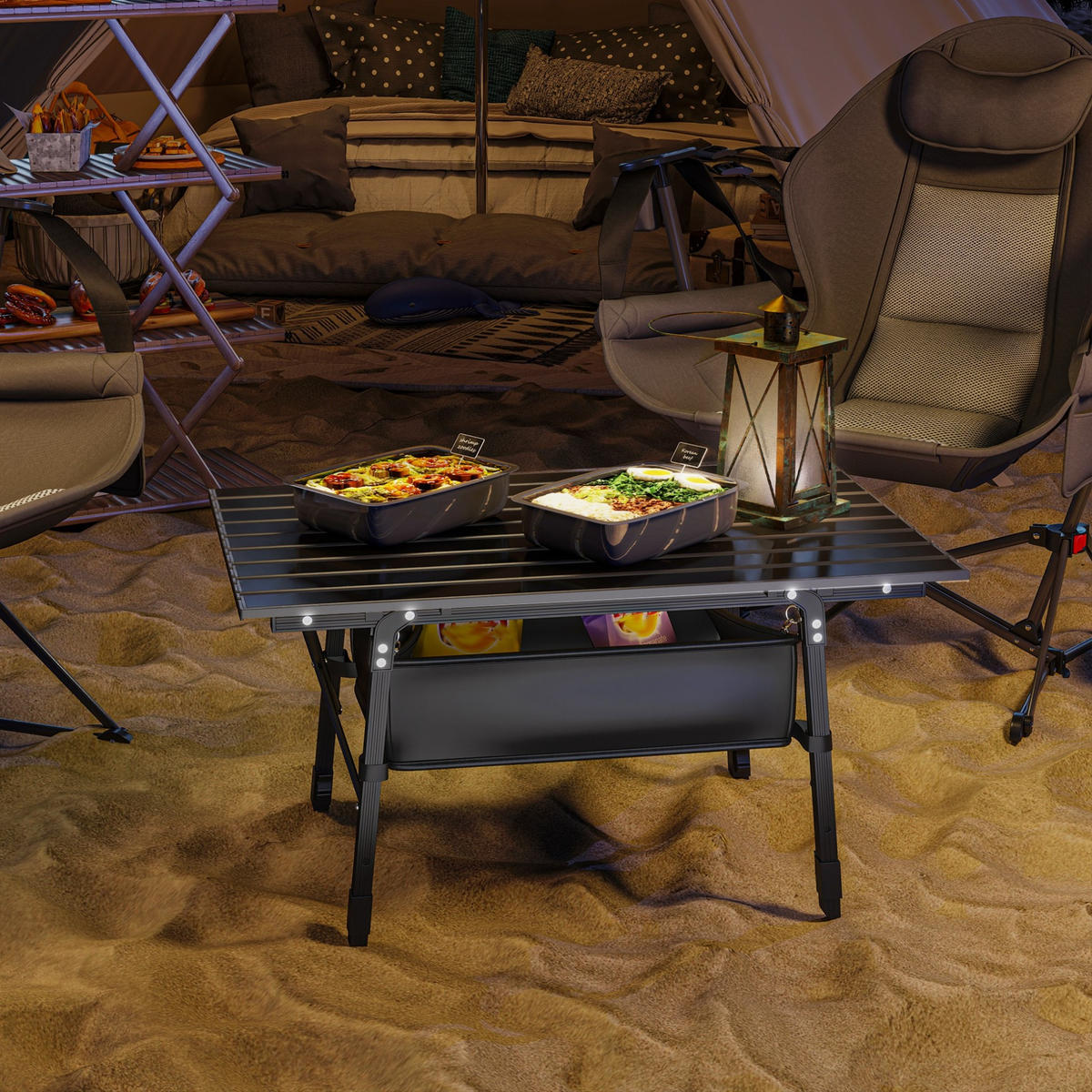 CAMPINGTISCH 90/55/45-66 cm schwarz aus Aluminium klappbar - Schwarz, Metall (90/55/66cm) - OKWISH