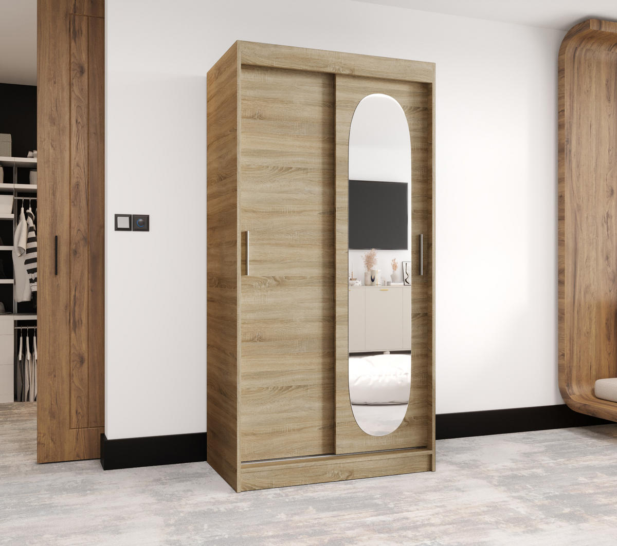 SCHWEBETÜRENSCHRANK 200/100/62 2-türig - Silberfarben/Sonoma Eiche, Holz (100/200/62cm) - MÖBEL KRYSPOL