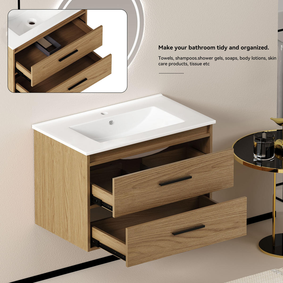 WASCHTISCH Helleichefarben 75 cm - Hellbraun, Holz (76/52/46cm) - PANGIVO