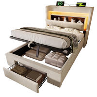 BETT mit Stauraum 90x200 cm Leinen Beige mit Matratze - Beige, Metall (90/200cm) - Meubliv