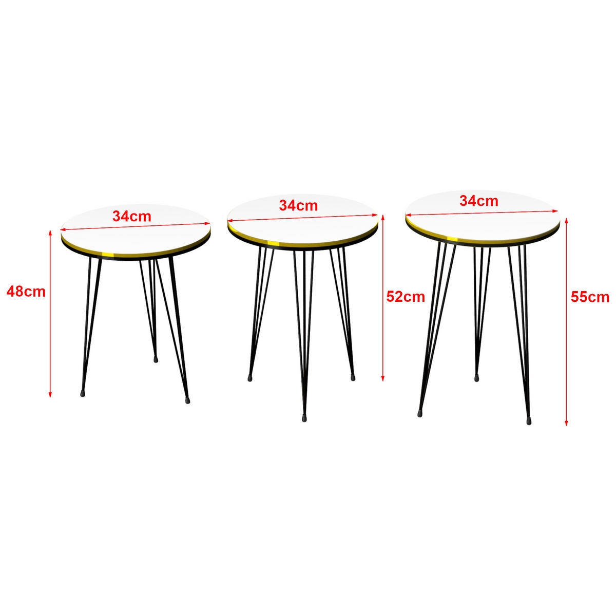 SATZTISCH Ry im 3er Set - Weiß, Metall (34/34/55cm) - [en.casa]