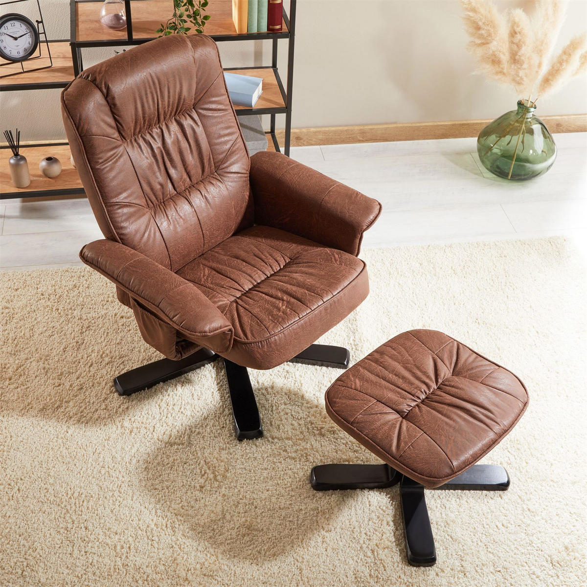 RELAXSESSELSET CHARLY - Dunkelbraun/Schwarz, Textil (76/87/61cm) - IDIMEX