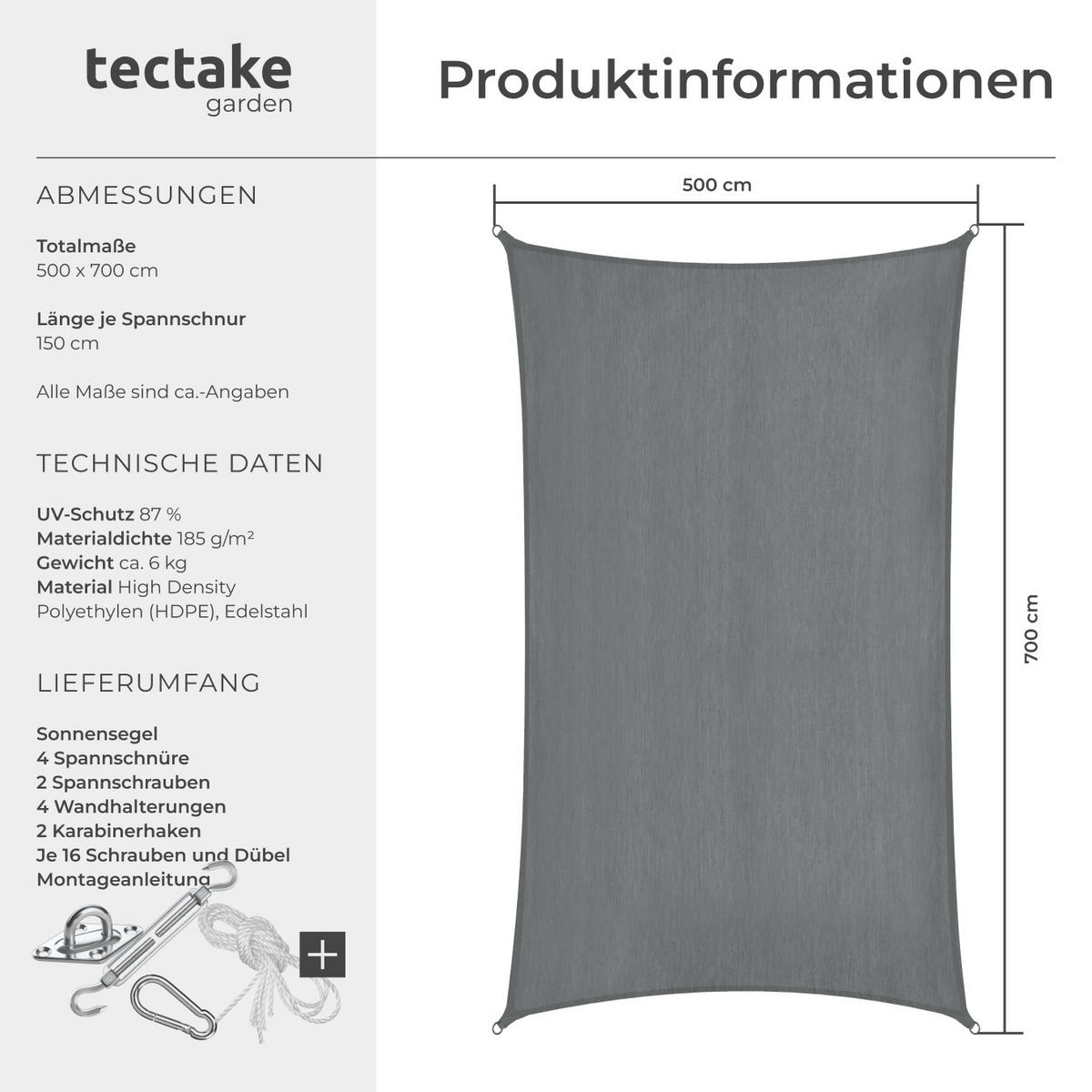SONNENSEGEL Sunny,umfangreiches Montagematerial,Sand - Sandfarben, Kunststoff (700/500cm) - tectake